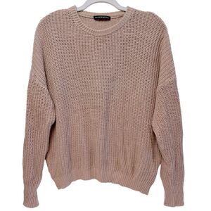Brandy Melville Cozy Oversized Ribbed Long Sleeve Sweater Beige One Size